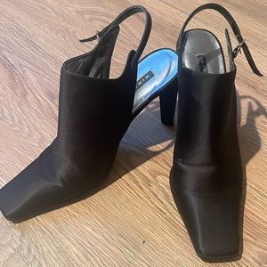 Nine West satin sling back booties.
